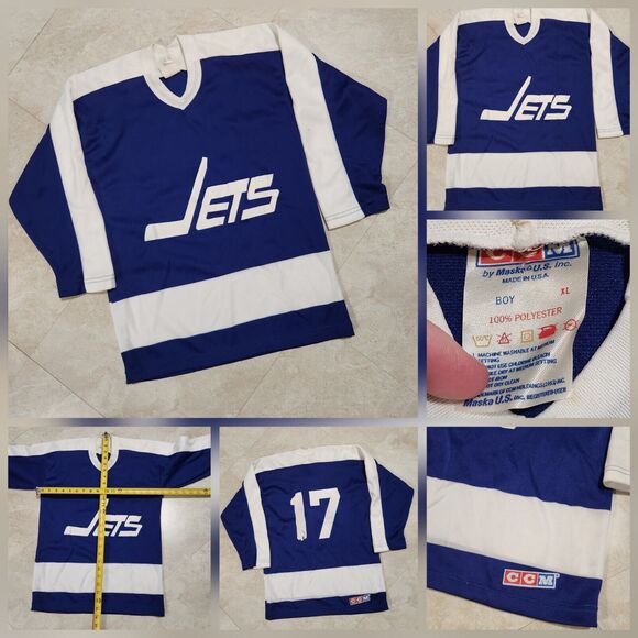 VTG Winnipeg Jets Boys Youth Size X-Large XL NHL Hockey CCM Jersey #17 Blue